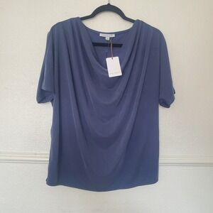 Green Envelope Cowl Neck Top XL Blue Purple Ribbed Short Sleeve GT1332-MRS